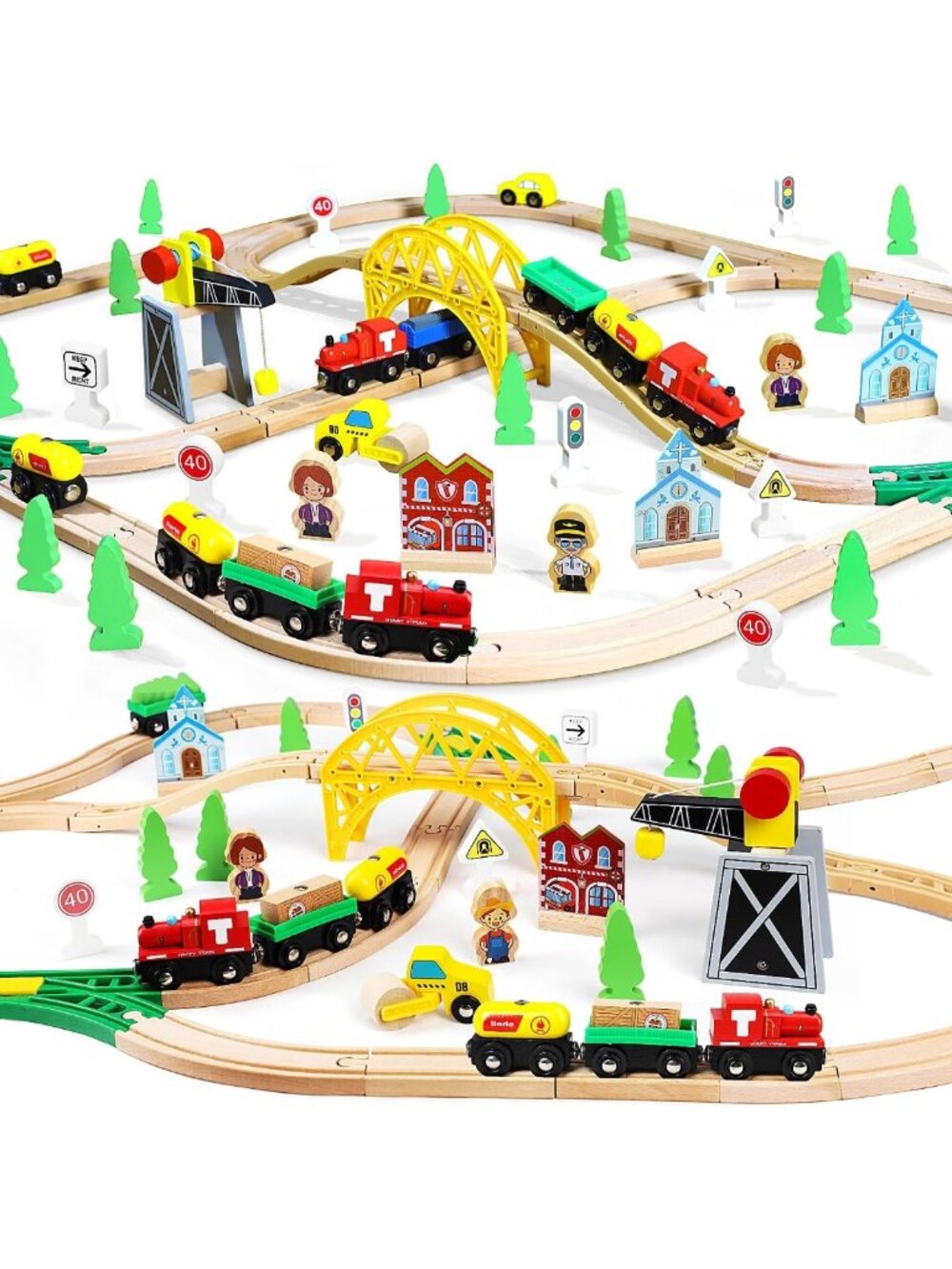 60-Piece Wooden Train Set with Magnetic Crane & Tracks - Perfect Gift for